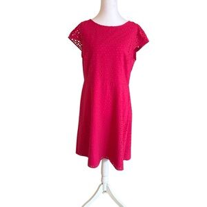 J Crew pink A-Line laser cut, scoop neck, knee length cap sleeve dress. EUC